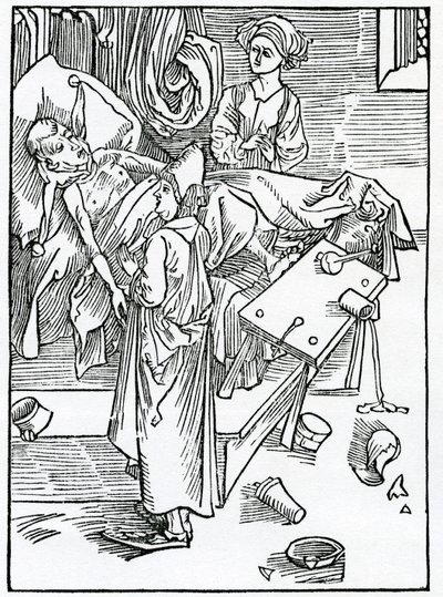 Di quelli che sono malati e impazienti e disobbedienti al medico, illustrazione dalla traduzione inglese di Alexander Barclay di 